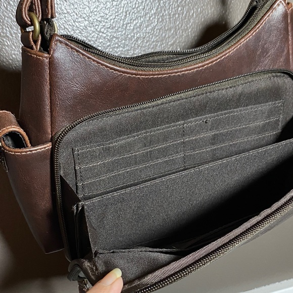 Connections Brown Vegan Leather Small Shoulder Bag - Picture 5 of 14